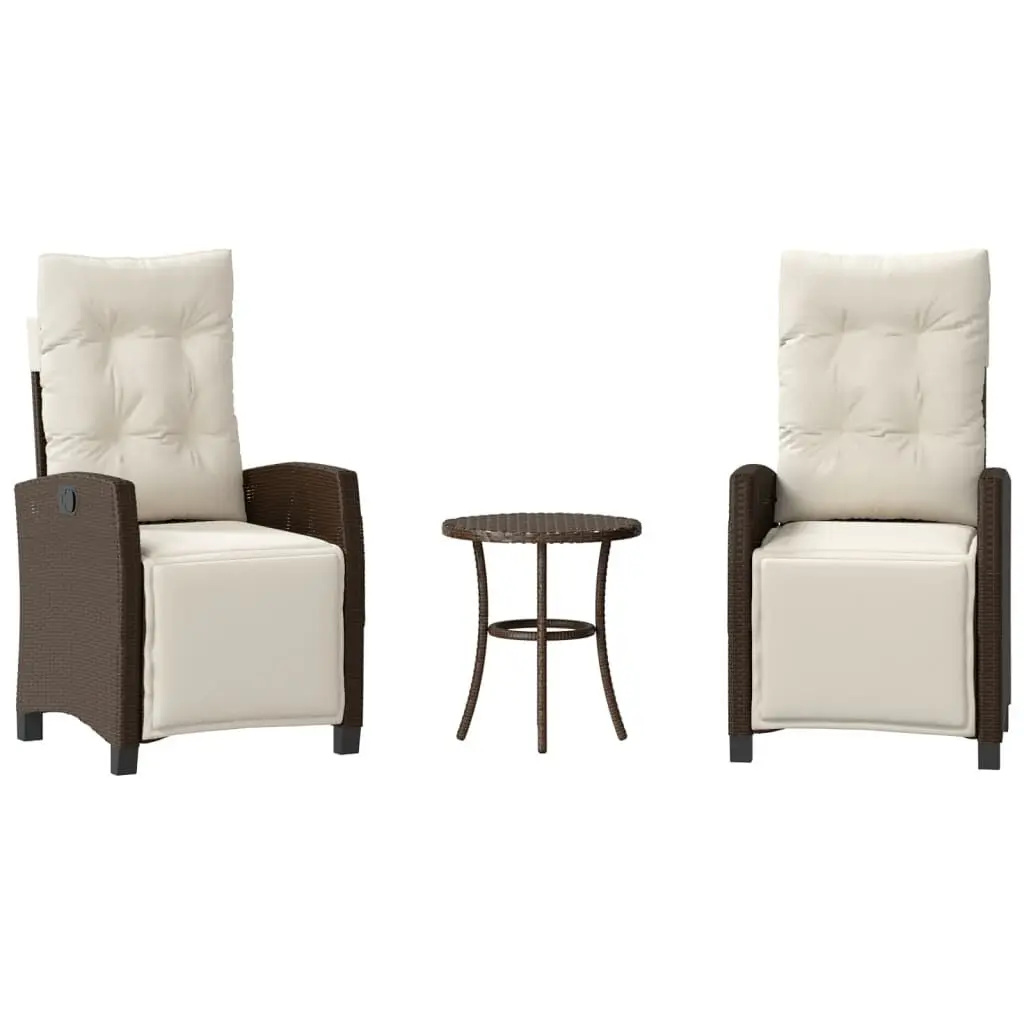 Brown 3 Piece Bistro Set Cushions - Poly Rattan Outdoor