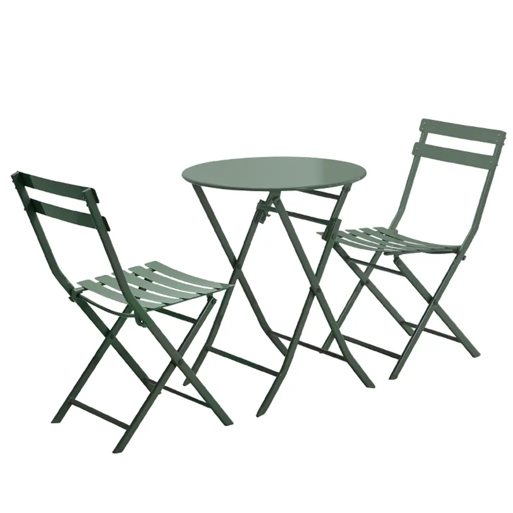 3 Piece Patio Bistro Set Collapsible Round Table And Chairs Dark Green garden life