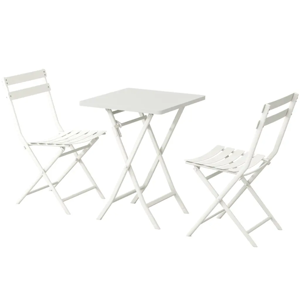 3 Piece Patio Bistro Set Foldable Square Table And Chairs White Outdoor Furniture garden life