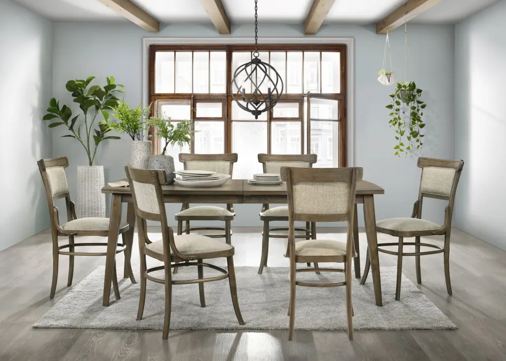 Bistro Vintage Walnut 7-Piece 72-inch Dining Table Set Off White Chairs lilola home