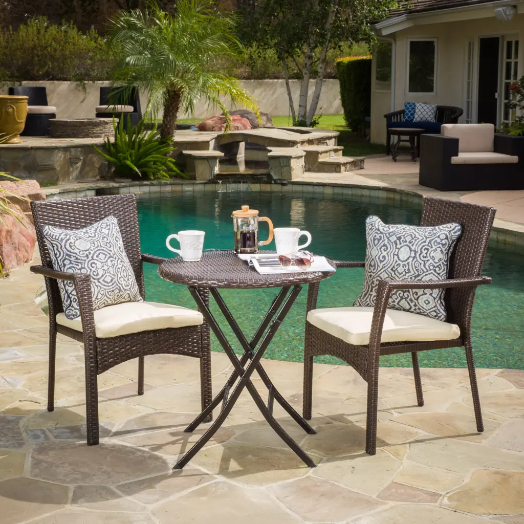 Elba Bistro Set Brown Multi Pe Rattan Iron Water-resistant Outdoor Furniture nh-gardenpara