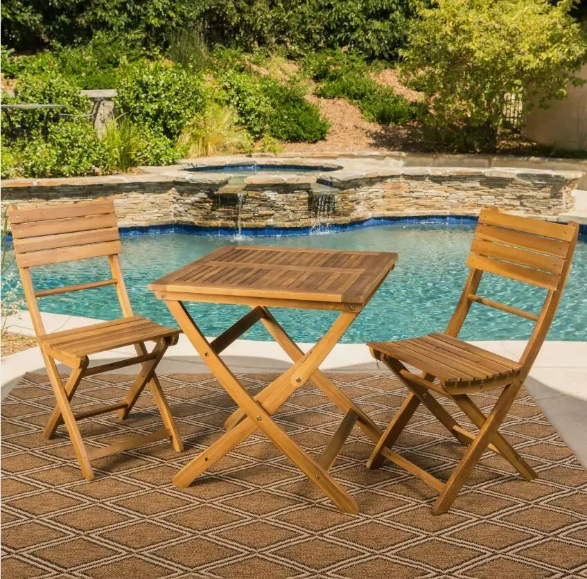 Positano 25 Inch Collapsible Bistro Set Natural Acacia Wood nh-gardenpara