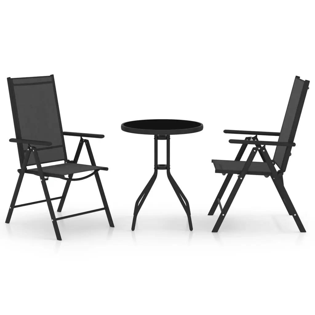3 Piece Bistro Set Aluminum and Textilene Black Outdoor Dining Set