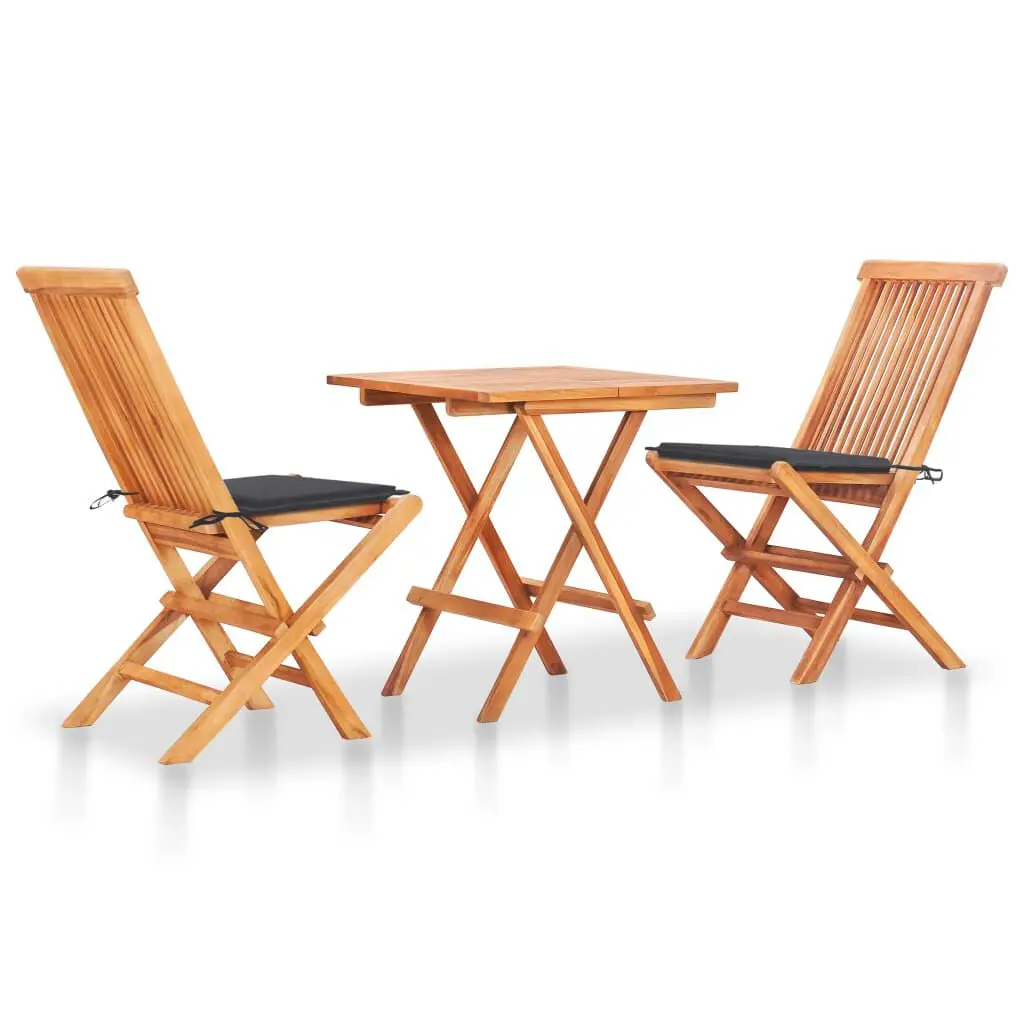 3 Piece Bistro Set Anthracite Cushions Solid Teak Wood Patio Furniture