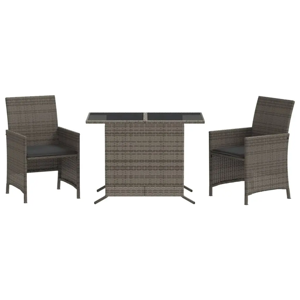 3 Piece Bistro Set Cushions Gray Poly Rattan - Compact Outdoor Dining Set