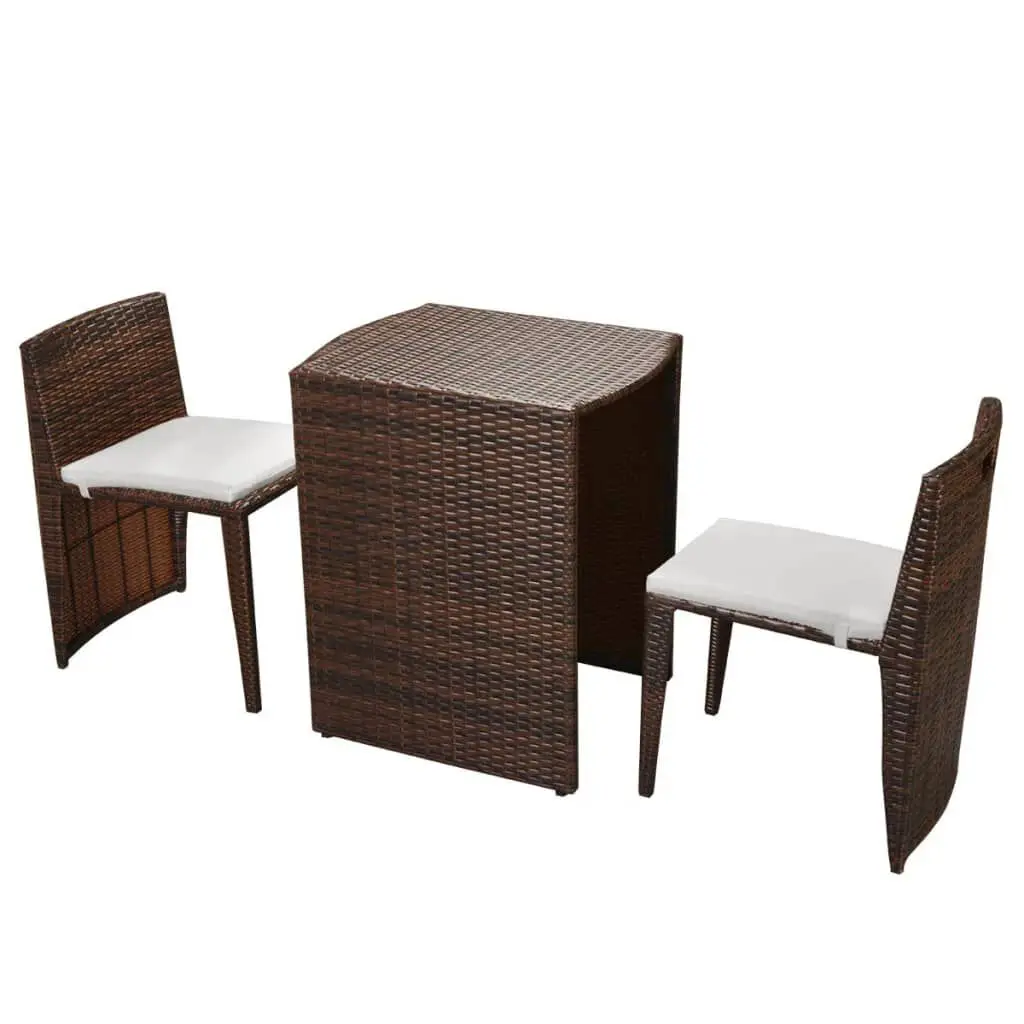 3 Piece Bistro Set Cushions Poly Rattan Brown Outdoor Cafe Furniture