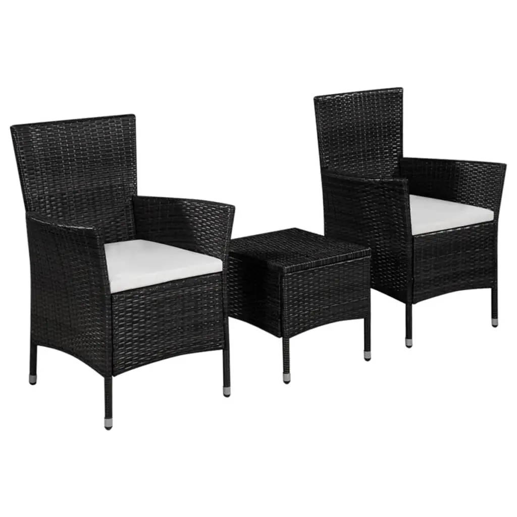 3 Piece Bistro Set Poly Rattan Black Outdoor Cafe Table and Chairs