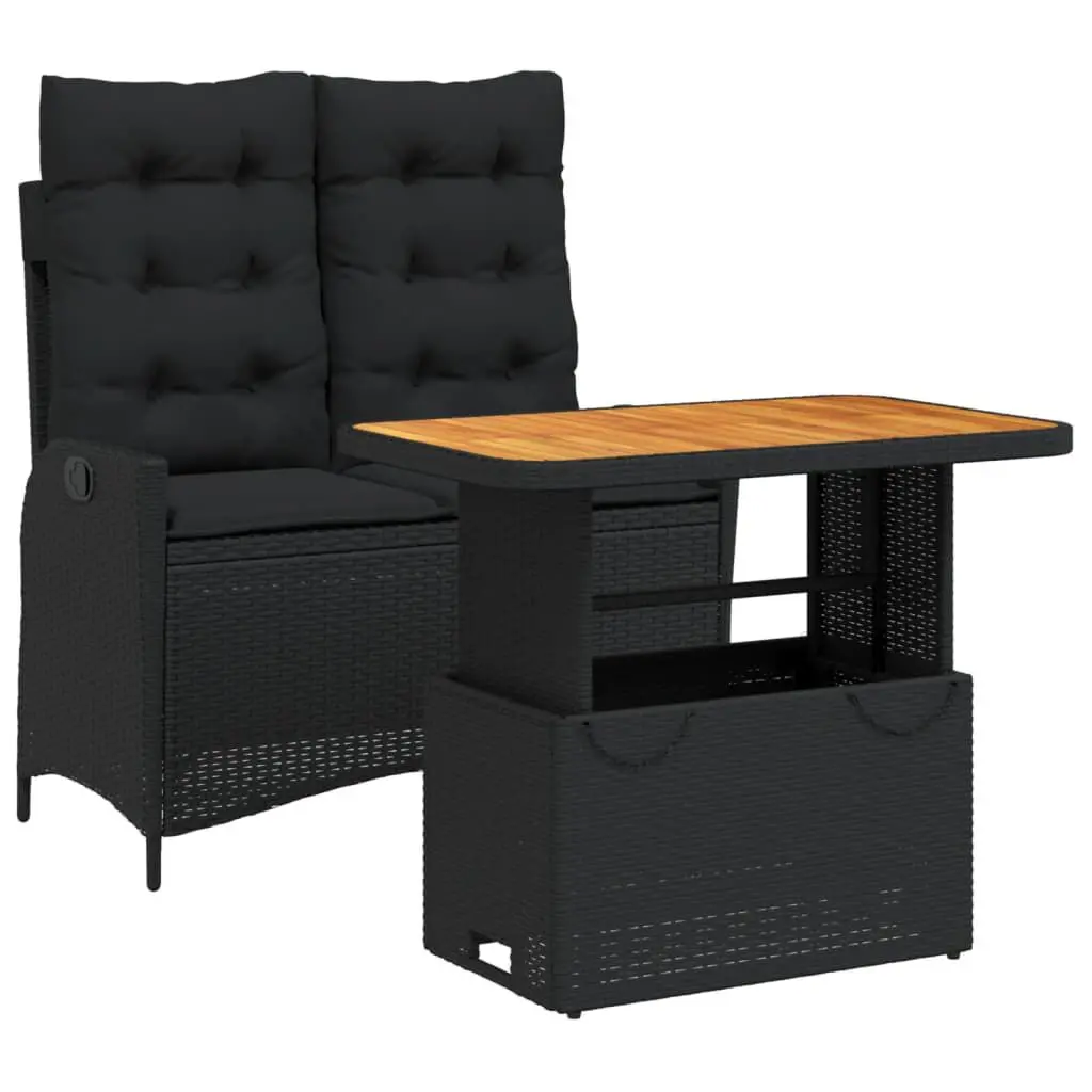 2 Piece Black Poly Rattan Patio Dining Set Cushions Bistro Set