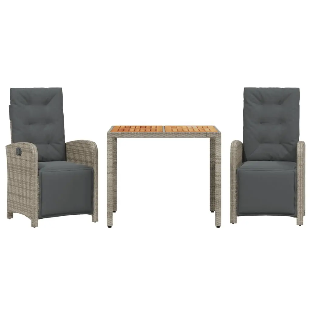 3 Piece Gray Poly Rattan Bistro Set Cushions