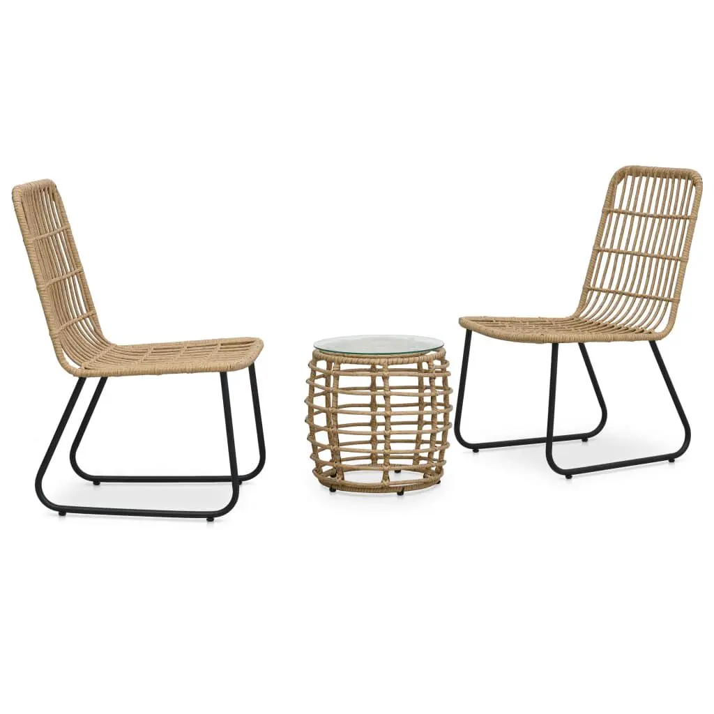 3 Piece Oak Poly Rattan Bistro Set