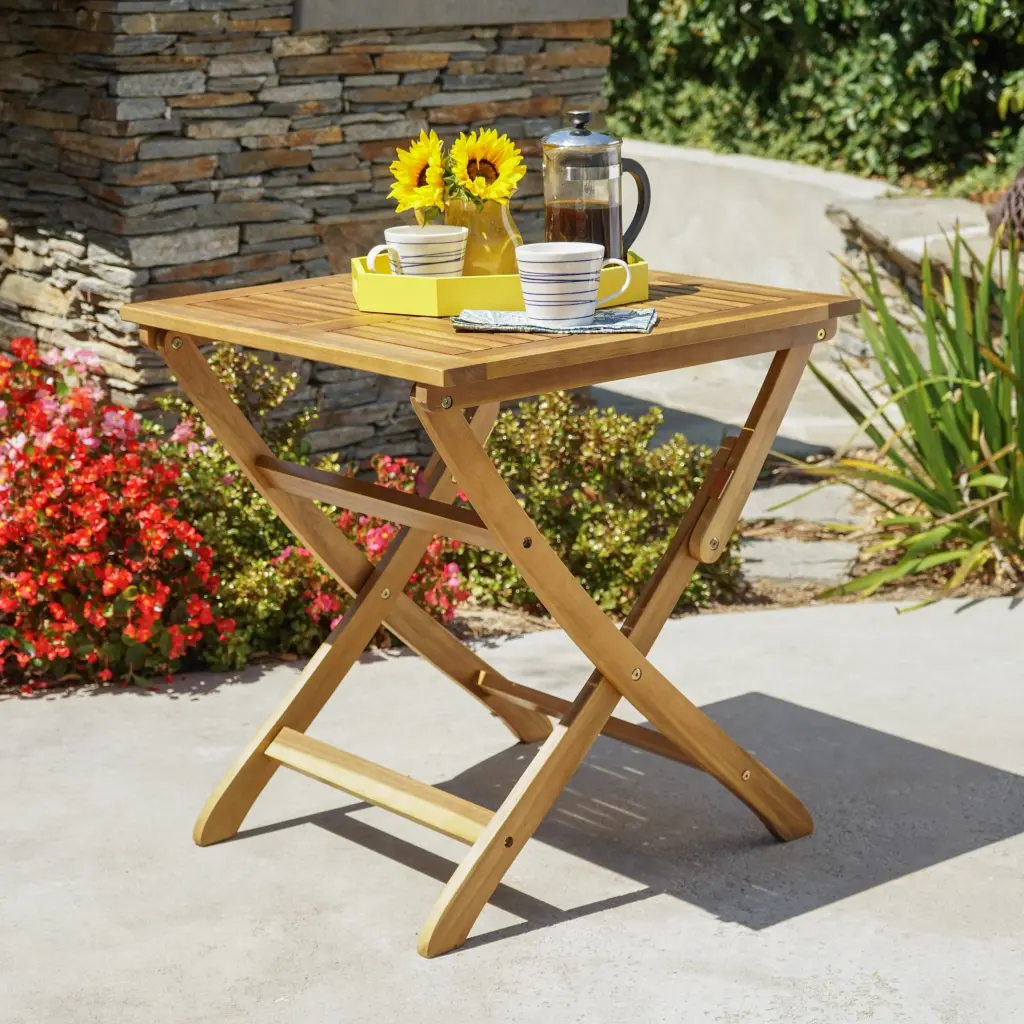 Positano 25 Inch Collapsible Bistro Table Natural Acacia Timber nh-gardenpara