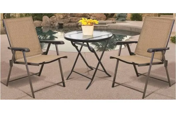Seasonal Trends T5C27KR1J33 27 Inch Glass Top Folding Bistro Table