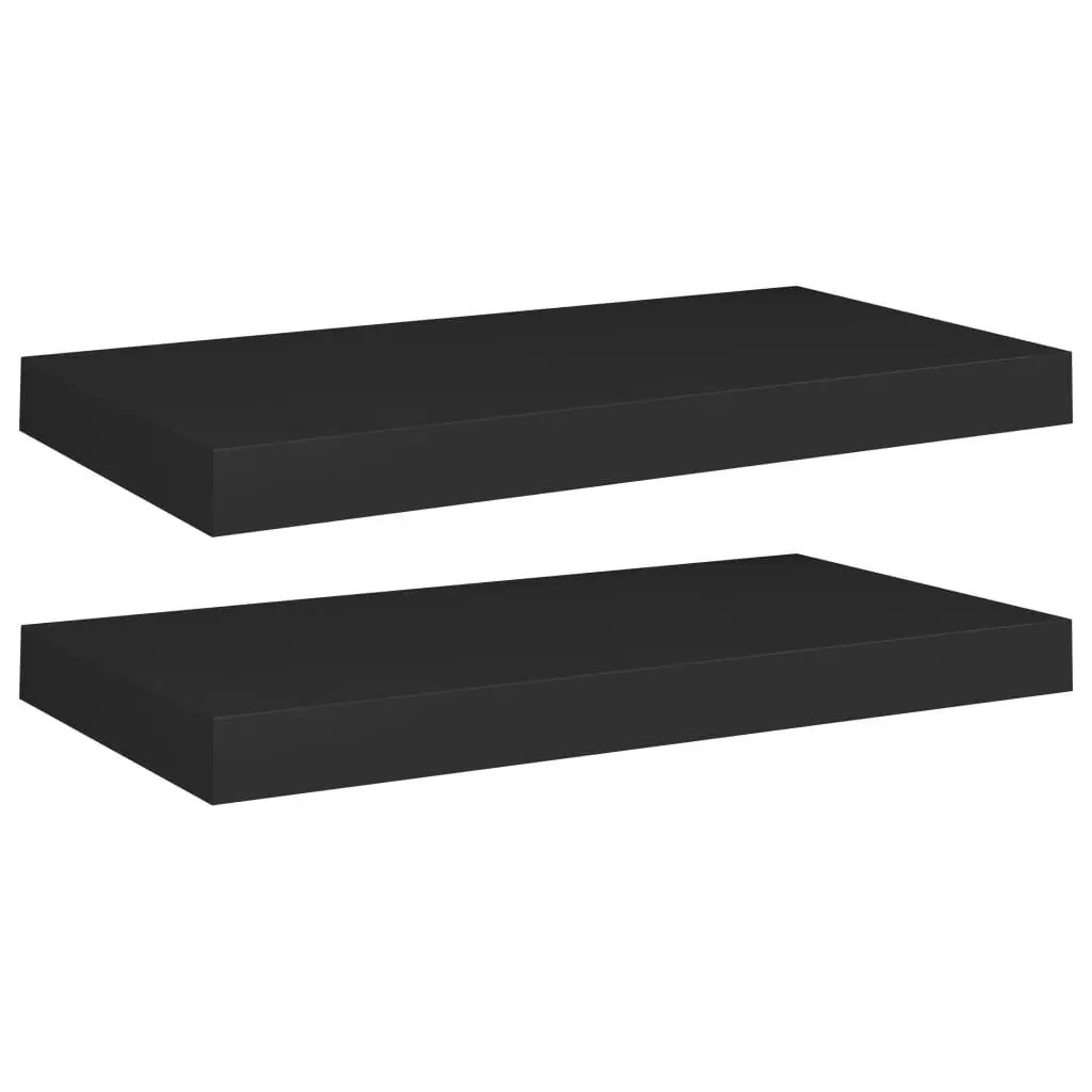 2 Piece Black Floating Wall Shelves 19.7x9.1 Inch MDF Home