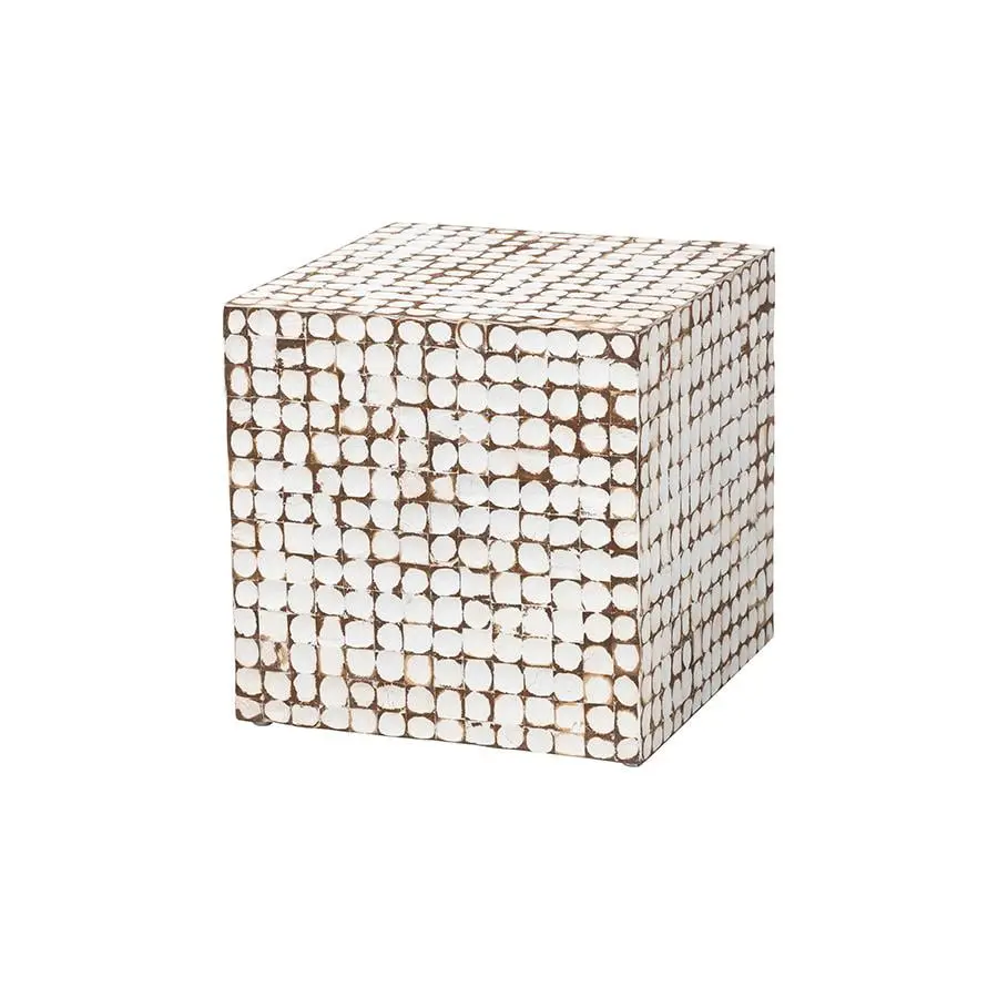 Bali & Pari Janella Bohemian Ivory Coconut Shell Acacia Wood End Table