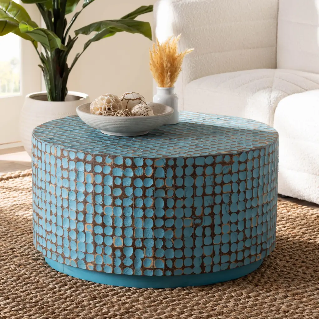 Bali Pari Kaloni Boho Coffee Table Round Sky Blue bali & pari