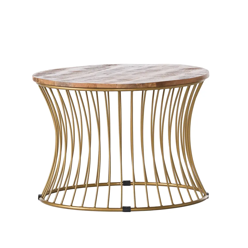 GDF Studio Fenkell Boho Handmade Mango Wood and Iron Coffee Table Natural and Gold GDFSTUDIO