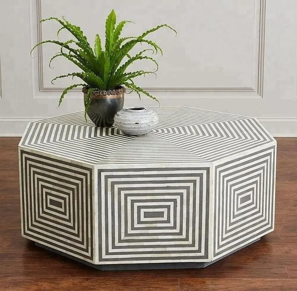 Bone Inlay Coffee Table Grey Box Living Room Center Table Luxury Handicrafts