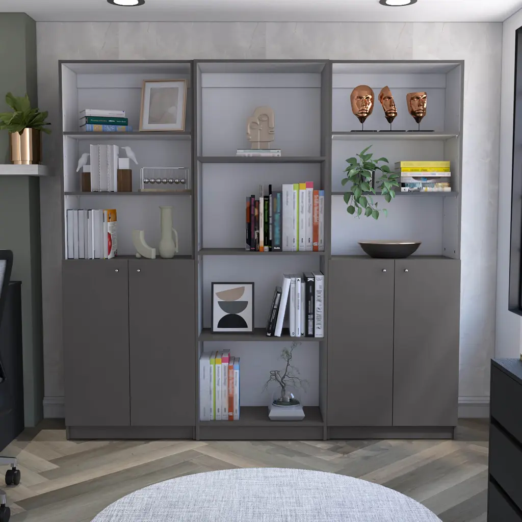 Hialeah 3 Piece Bookcase Set 74 Inch Wide 10 Shelves and Two Doors tuhome