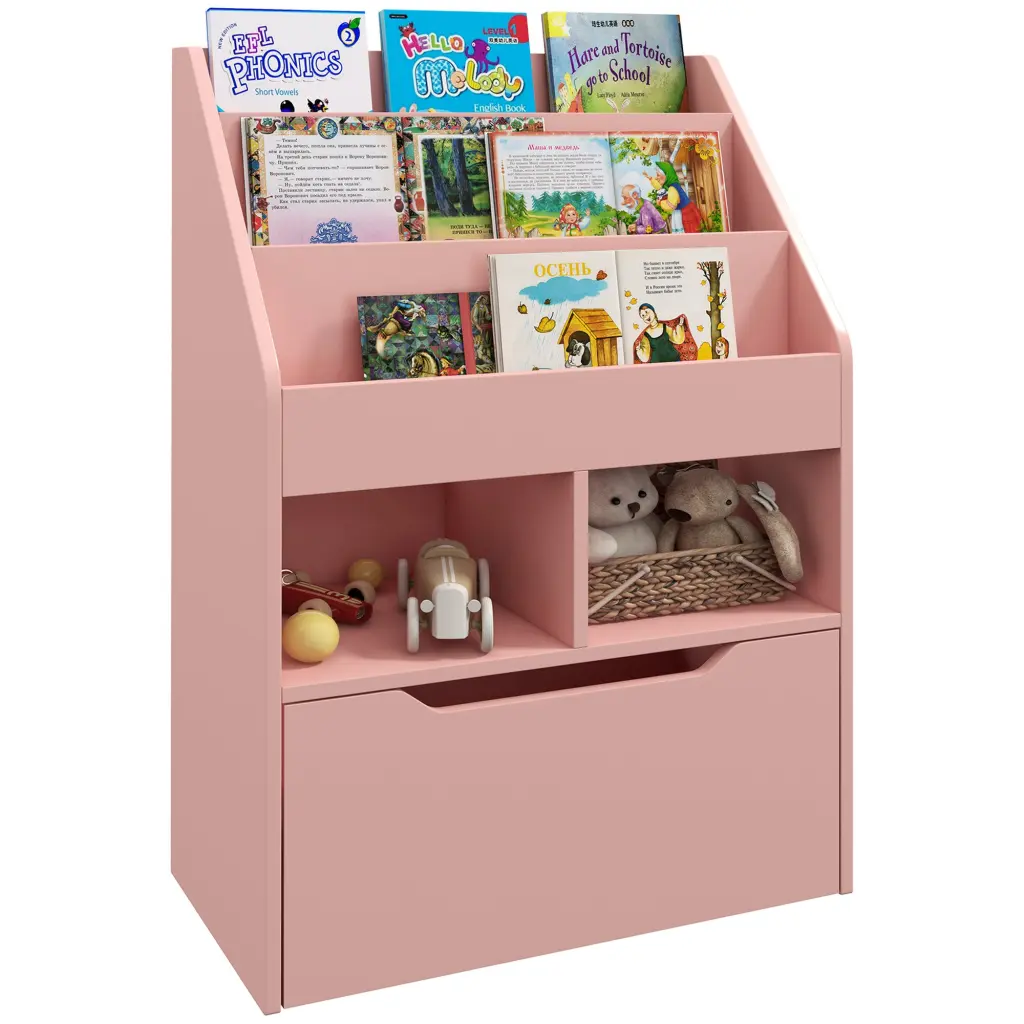 Homcom Kids Bookcase Multi Shelf Rack Organizer and Storage Drawer aosom business