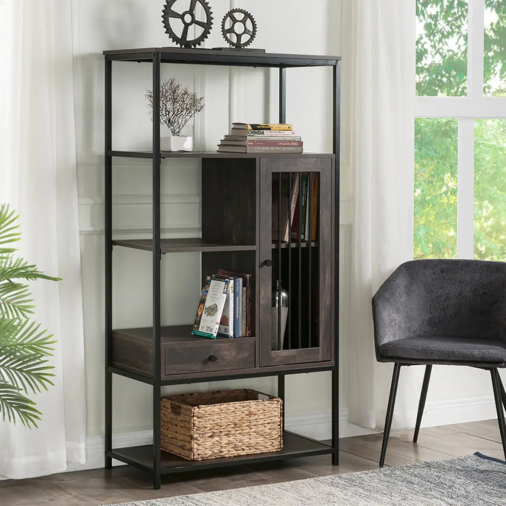 Home Office Bookcase And Bookshelf 5 Tier Presentation Shelf Doors by