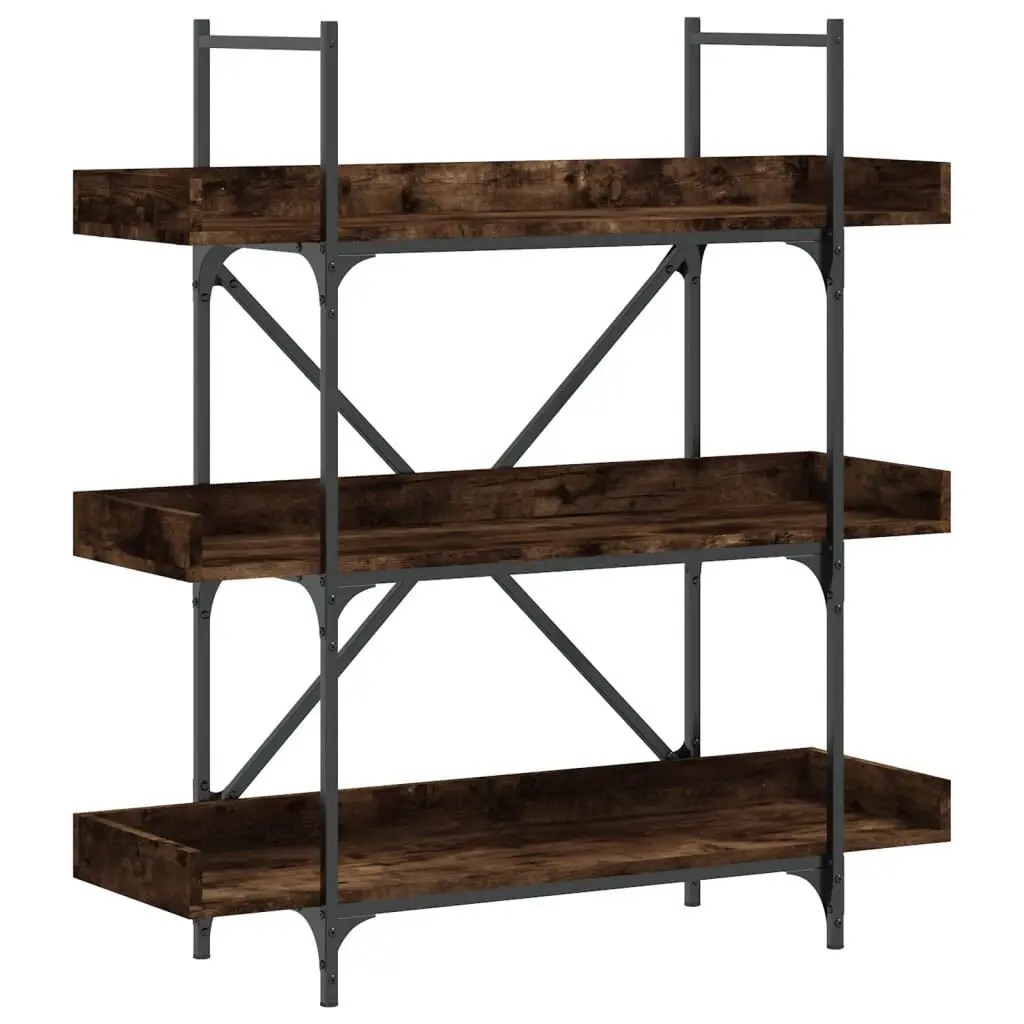 3-Tier Smoked Oak Bookcase 39.4x13x42.7 Inches Engineered Wood Storage Shelf
