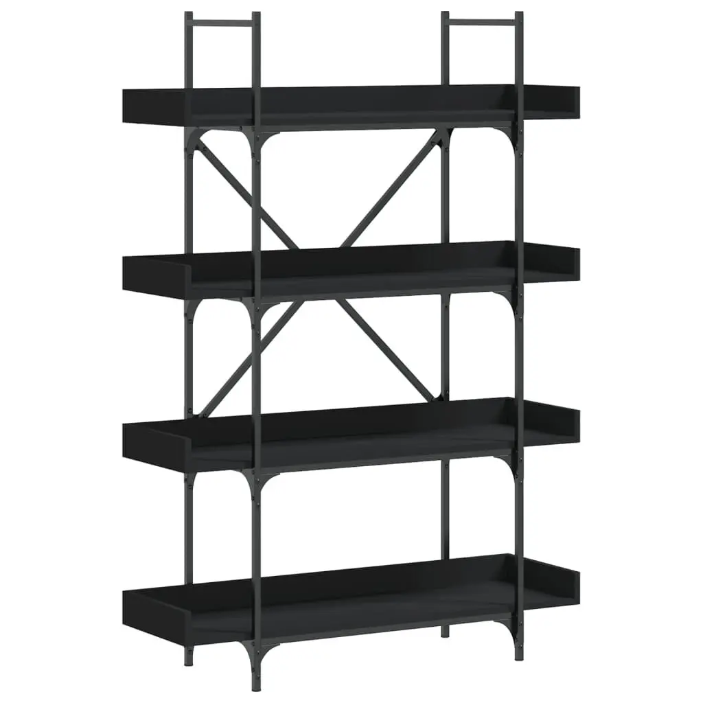 4-Tier Black Bookcase 39.4x13x57.3 Inches Engineered Wood Bookshelf