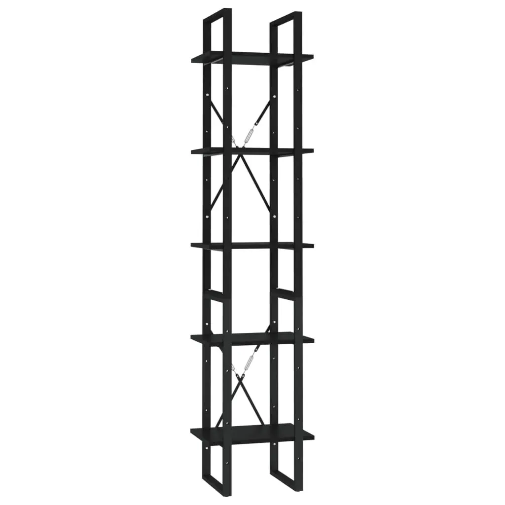 5-Tier Black Engineered Wood Book Cabinet 15.7x11.8x68.9 Inches Home Office Storage