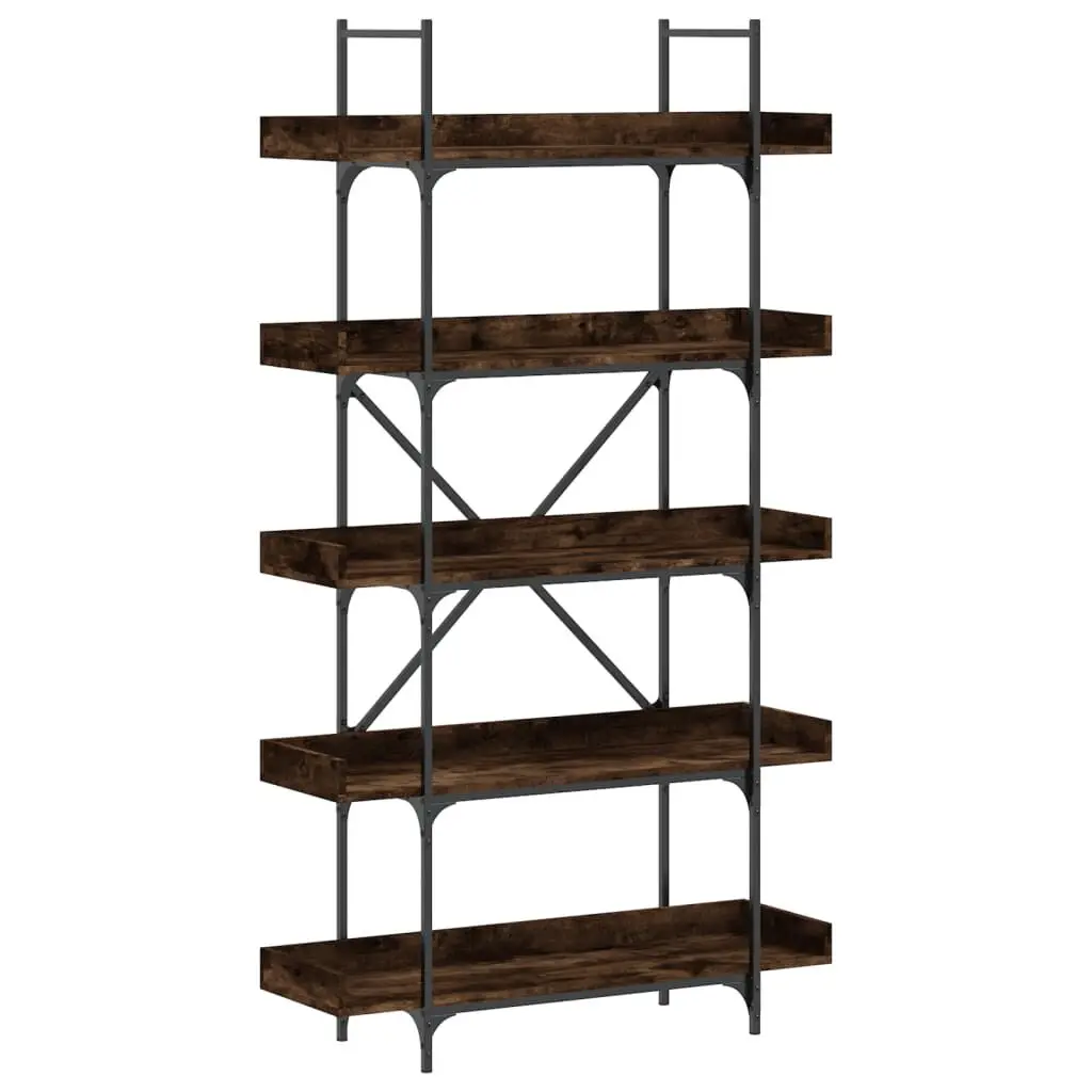 5-Tier Smoked Oak Bookcase 39.4x13x71.1 Inches Engineered Wood Tall Bookshelf