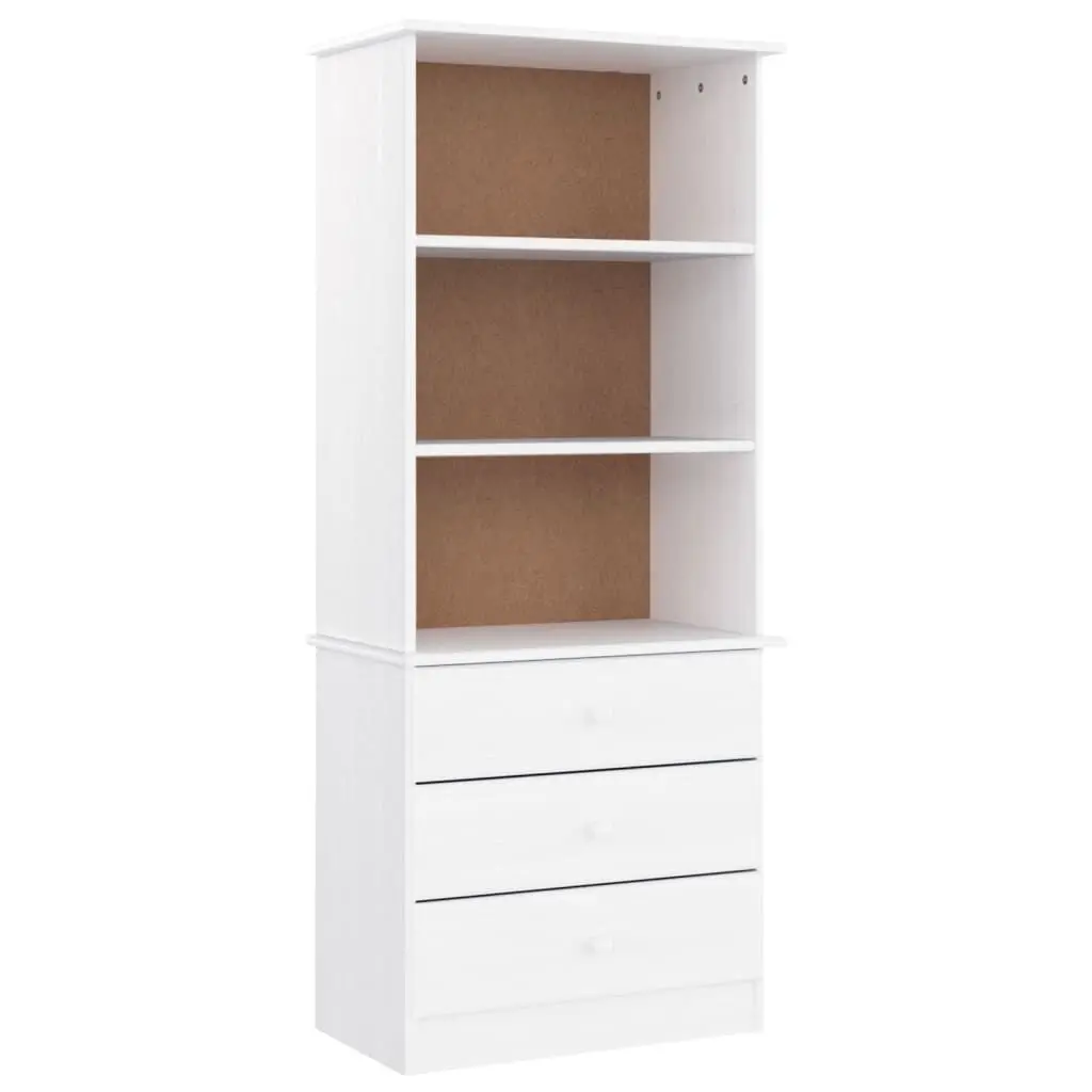 ALTA White Solid Wood Pine Bookcase Drawers 23.6x13.8x55.9 Inches