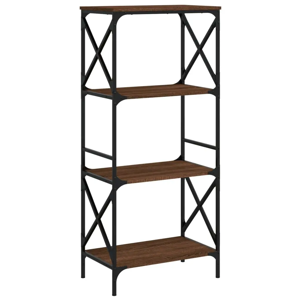 Bookcase 4-Tier Brown Oak 23.2x13.8x52 Inches Engineered Wood Bookshelf