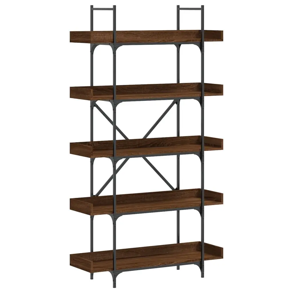 Bookcase 5-Tier Brown Oak 39.4x13x71.1 Inches Engineered Wood