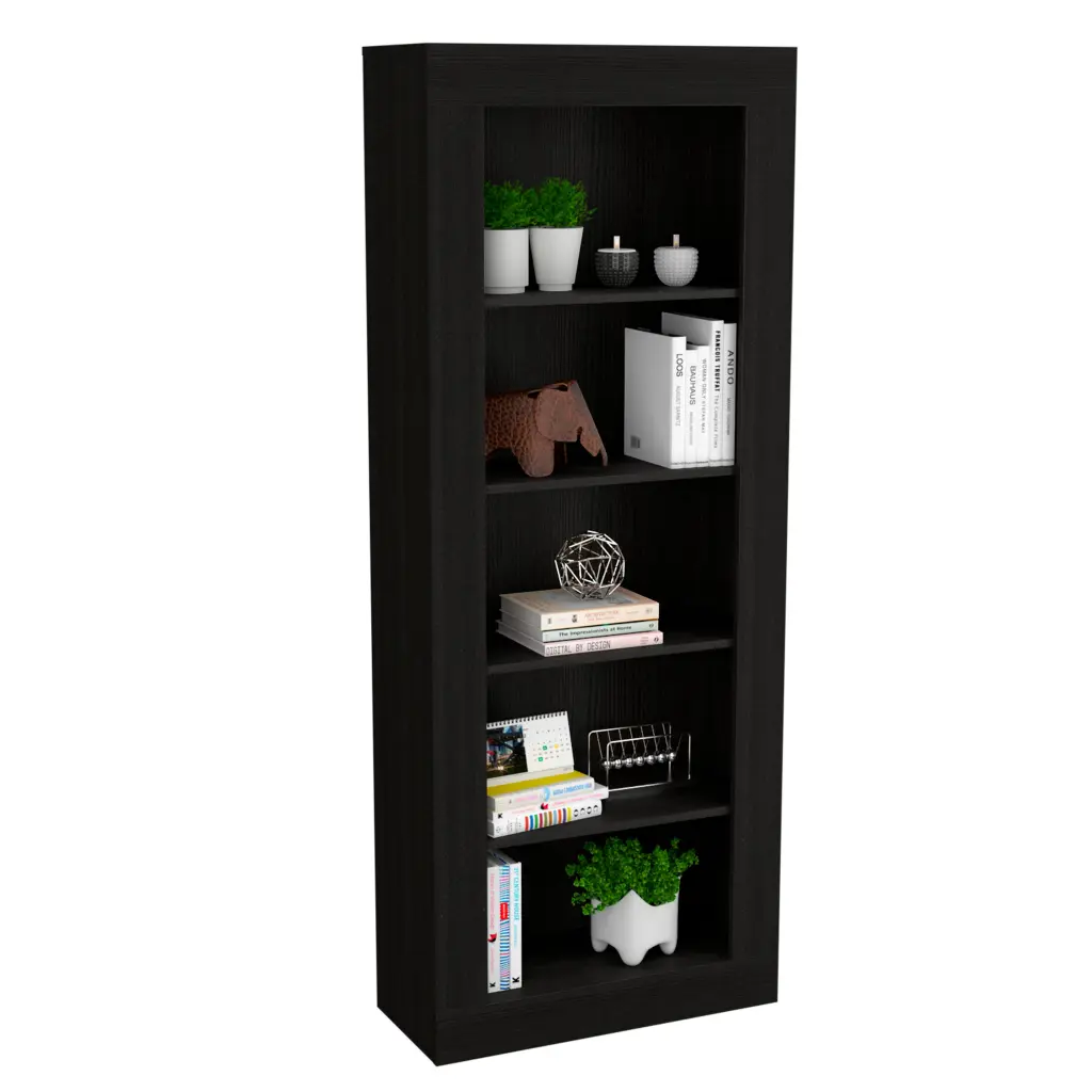 Bookcase Vertical Design And 5 Storage Shelves Black Solid depot e-shop
