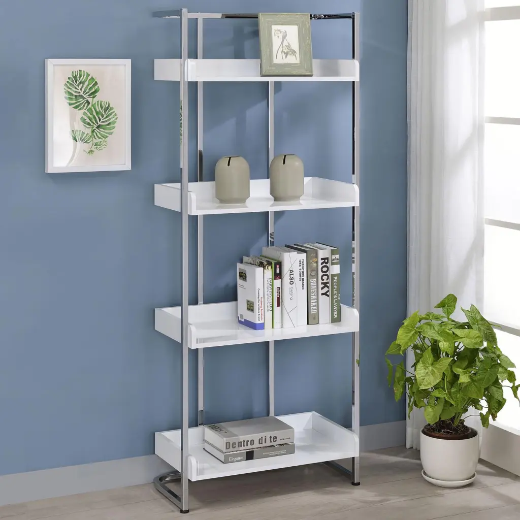 Glossy White 4 Shelf Open Back Bookcase 4 White Quality Horizontal furniture max