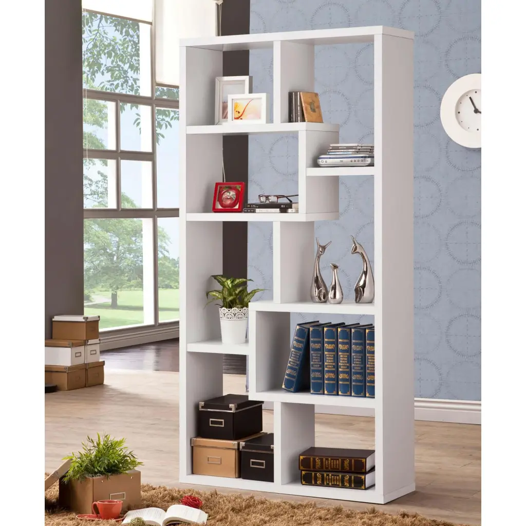 8 Shelf White Geometric Bookcase Vertical Standard Book Shelf furniture max