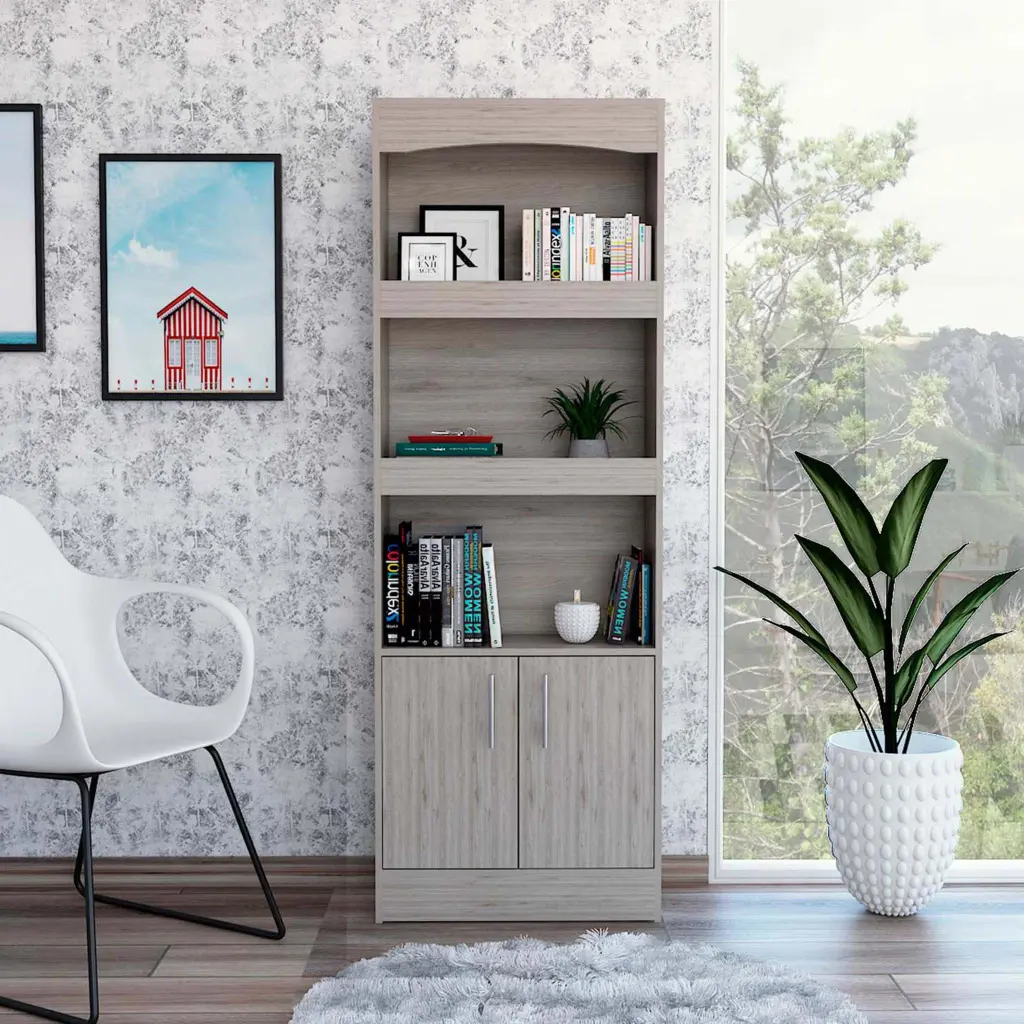 Shell Beach 1 Drawer 3 Shelf Bookcase Light Grey Particle Board furniture max