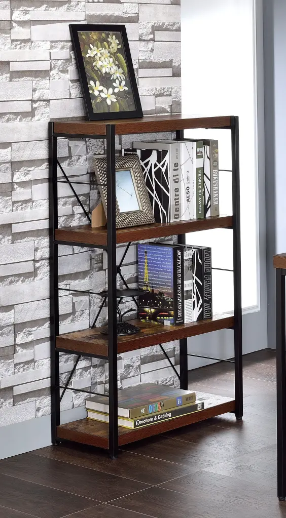 Weathered Oak and Black 3 Shelf Bookcase 4 Black Brown Horizontal Prime furniture max