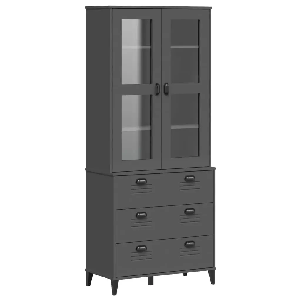 Highboard VIKEN Anthracite Gray 31.5x15.7x74.8 Inches Solid Wood Pine Storage Cabinet