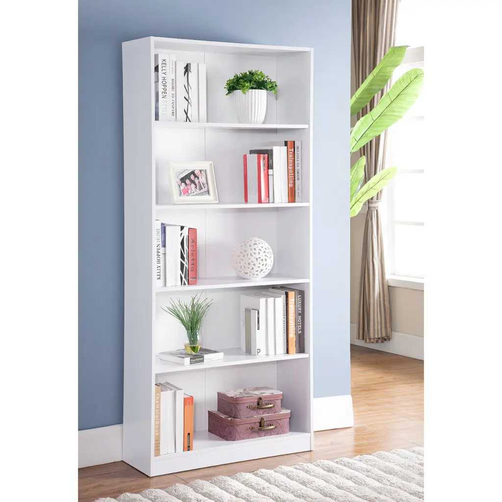 White Bookcase Presentation Modern Bookstand Five Shelves id international- inc.
