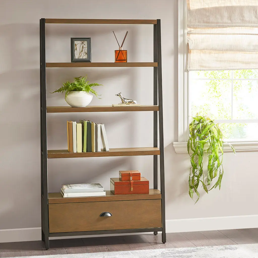 Bookcase Brown Bronze Wood Stylish Storage jla