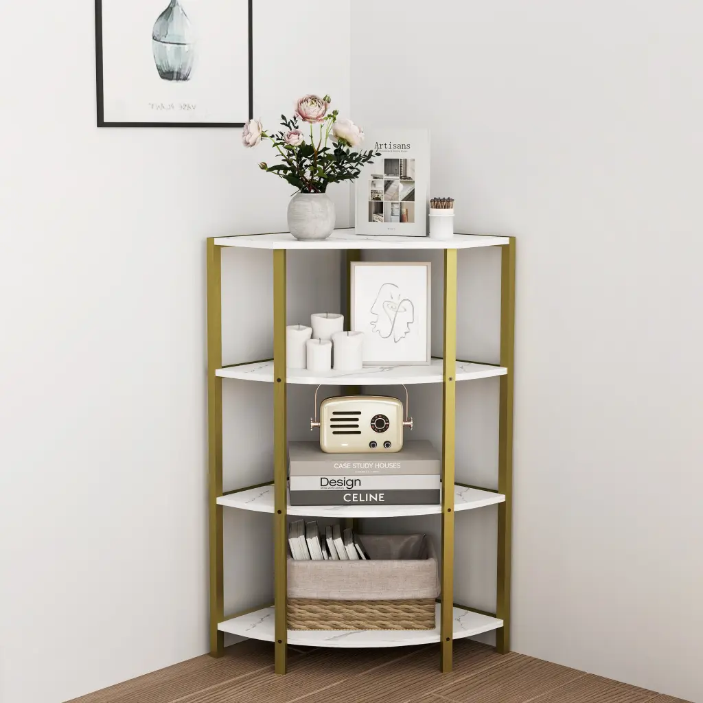 4-Tier Corner Open Shelf Bookcase Freestanding Shelving Unit Plants and Decor rnb