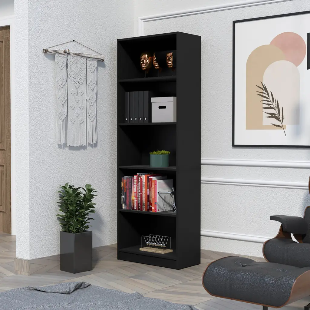 Sutton 4 Shelves Bookcase Modern Storage Shelves Black Particle Board rta mubles colombia
