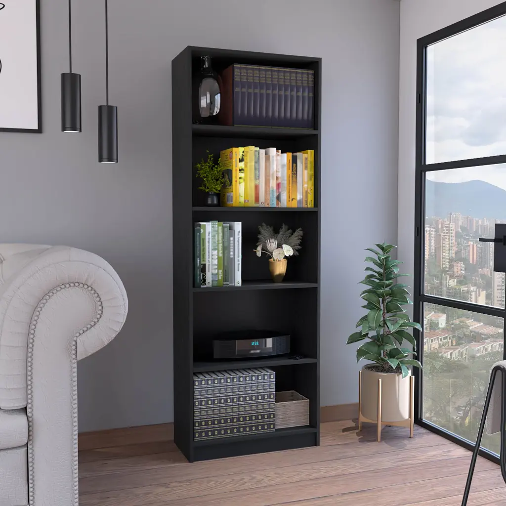 Vinton 4 Tier Bookcase Modern Storage Publications And Decor Black rta mubles colombia