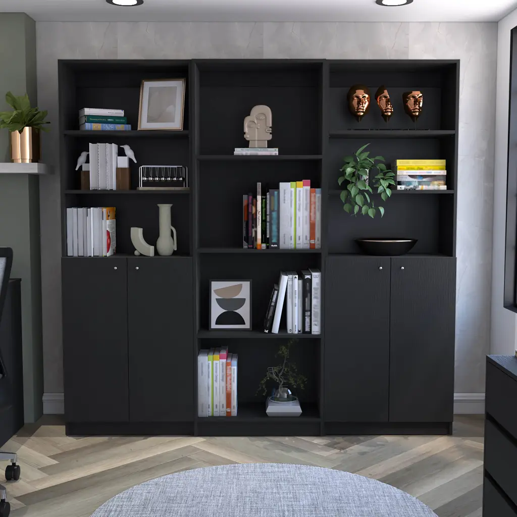 Hialeah 3 Piece Home Bookcase Set 74 Inch Wide 10 Shelves Two Doors rta muebles colombia
