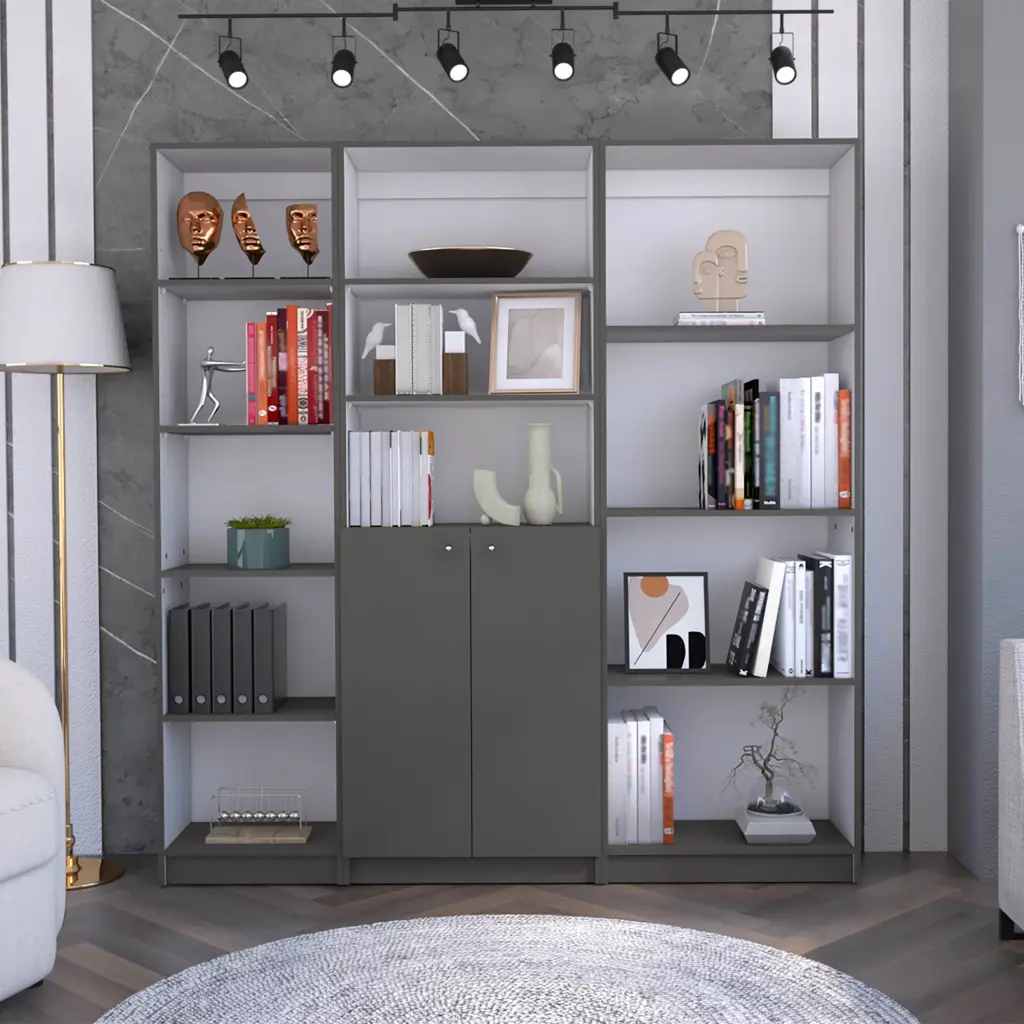Poole 3 Piece Home Bookcase Set 67 Inch Wide 12 Shelves and 2 Door Cabinets rta muebles colombia