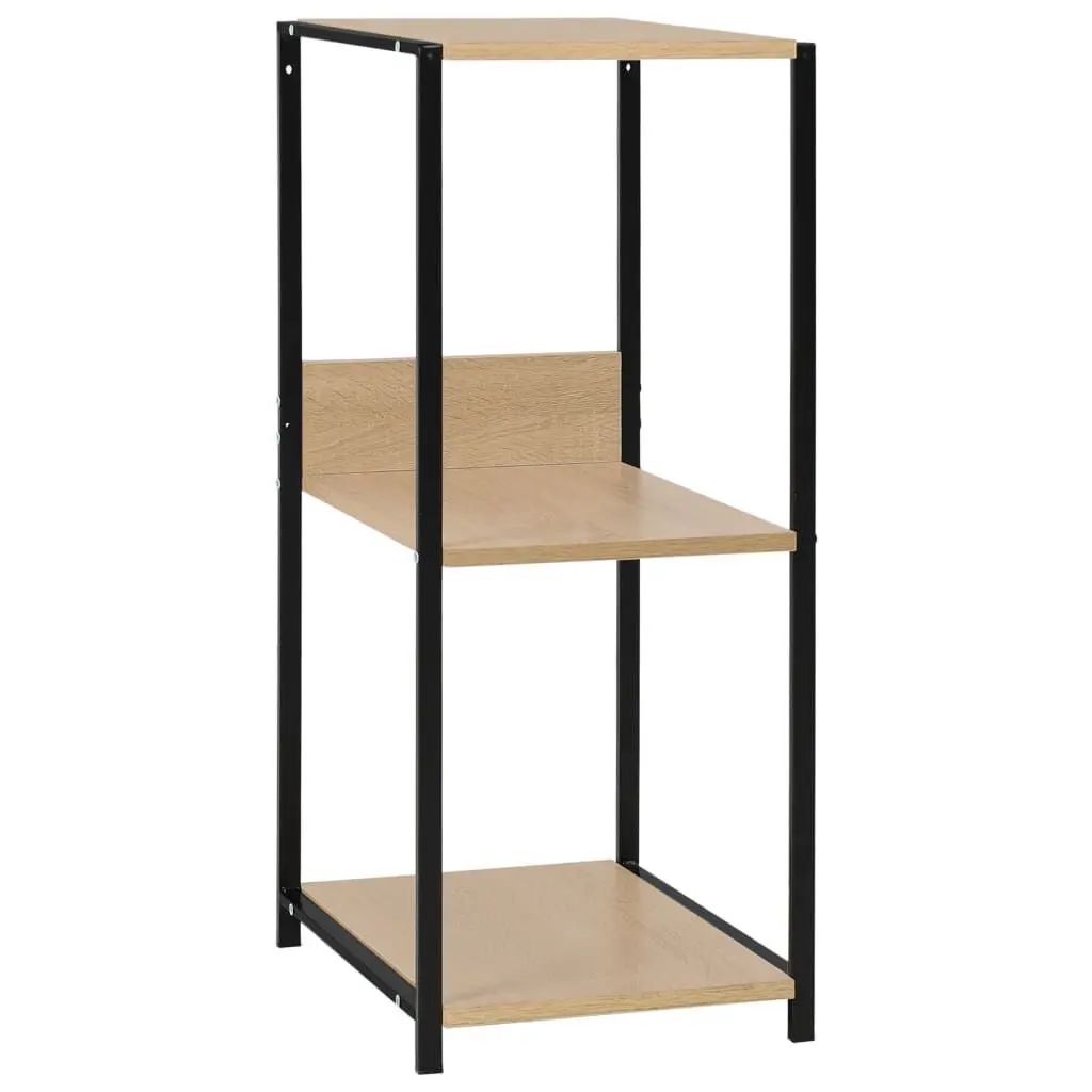 Small Straight Book Shelf Black and Oak 13.2x15.6x31.4 Inches Engineered Wood
