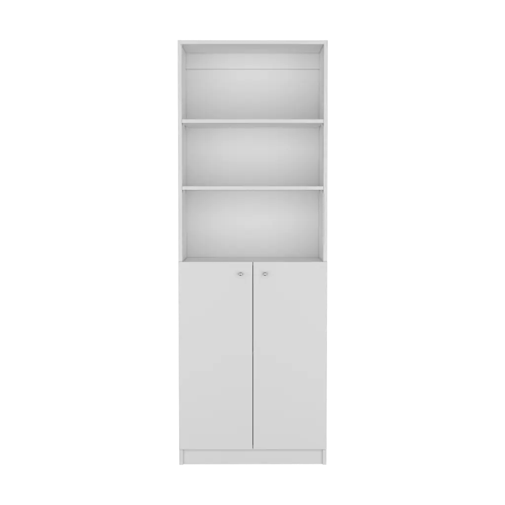 Bookcase Dual Door Benzoni Office Shelf White Particle Board treevol furniture