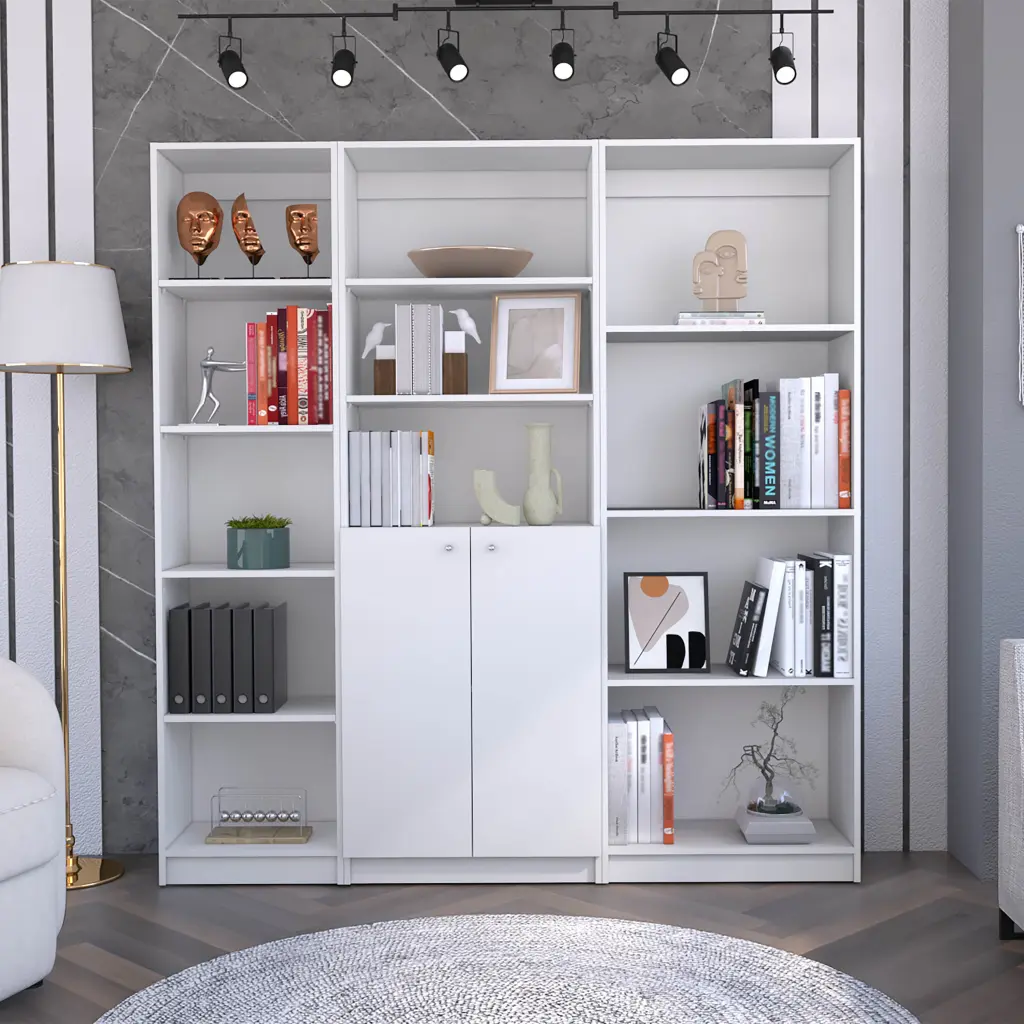 Poole 3 Piece Home Bookcase Set 67 Inch Wide 12 Shelves and 2 Door Cabinets tuhome