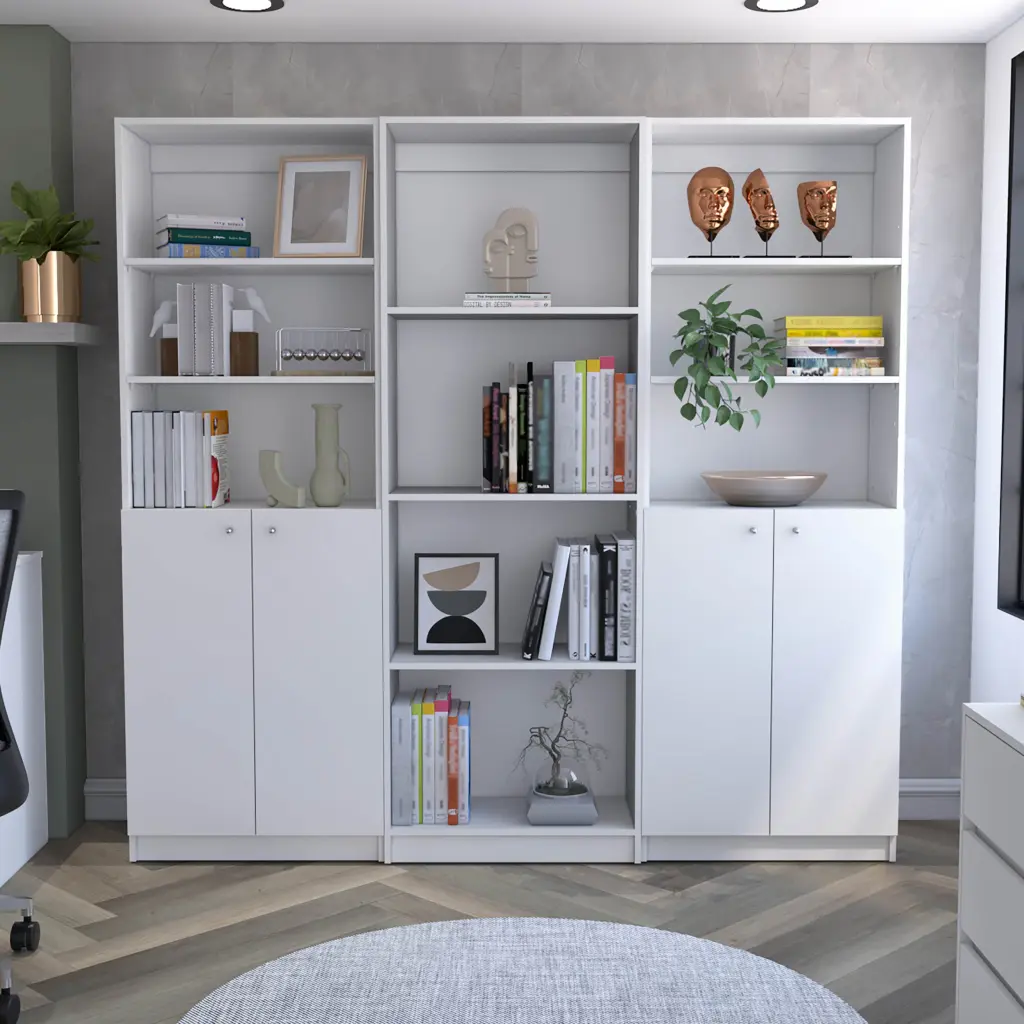 Hialeah 3 Piece Home Bookcase Set 74 Inches Wide 10 Shelves and Two Doors tuhome