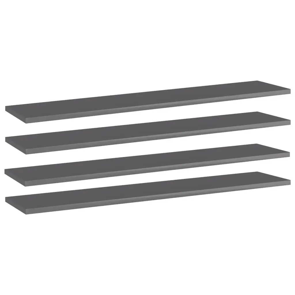 Bookshelf Boards 4 pcs High Gloss Gray 39.4x7.9x0.6 Inches Engineered Wood
