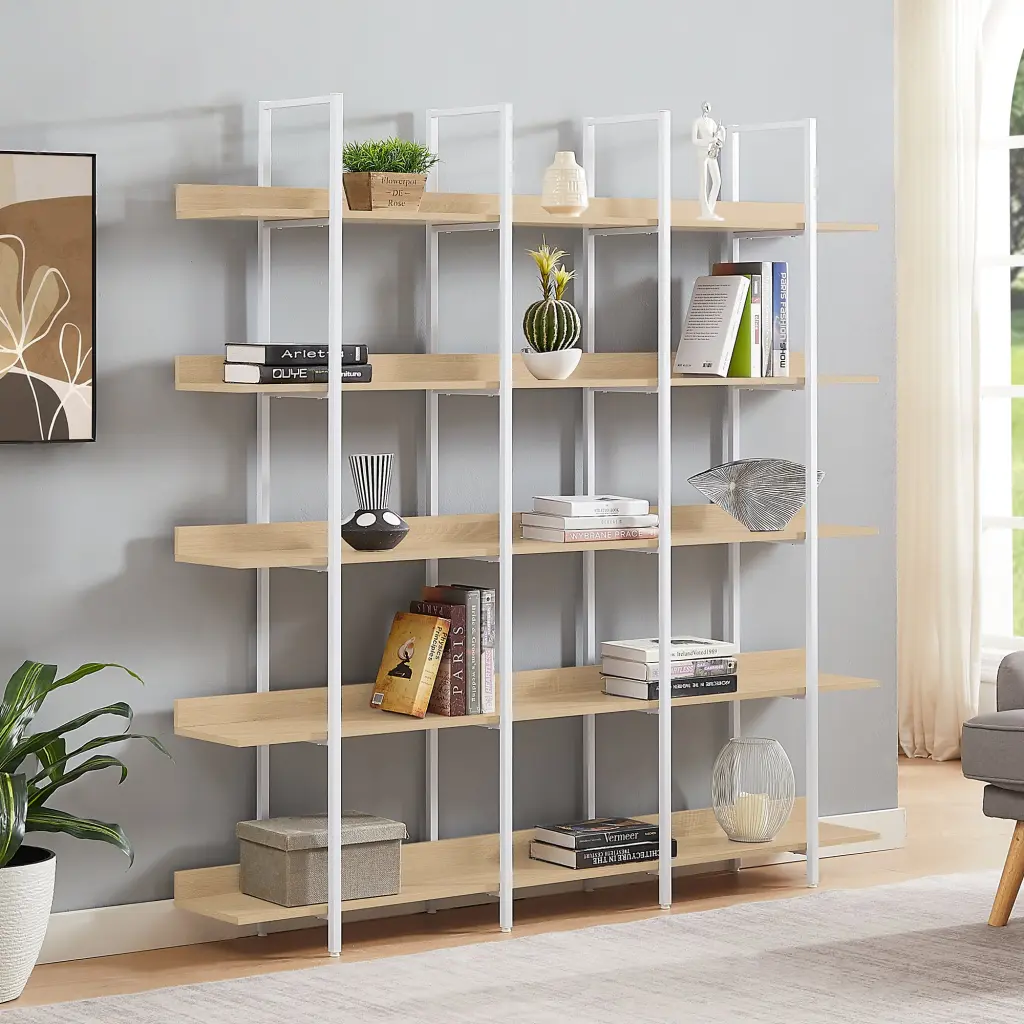 5 Tier Vintage Industrial Style Open Bookshelf Home Office by